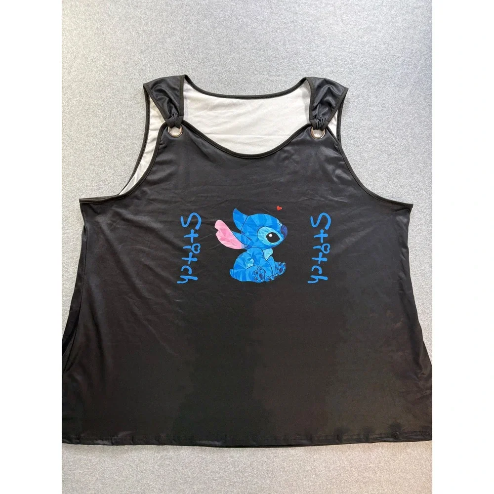 Disney Lilo & Stitch Black Tank Top Sleeveless Graphic Tee 6XL‎ Plus Size